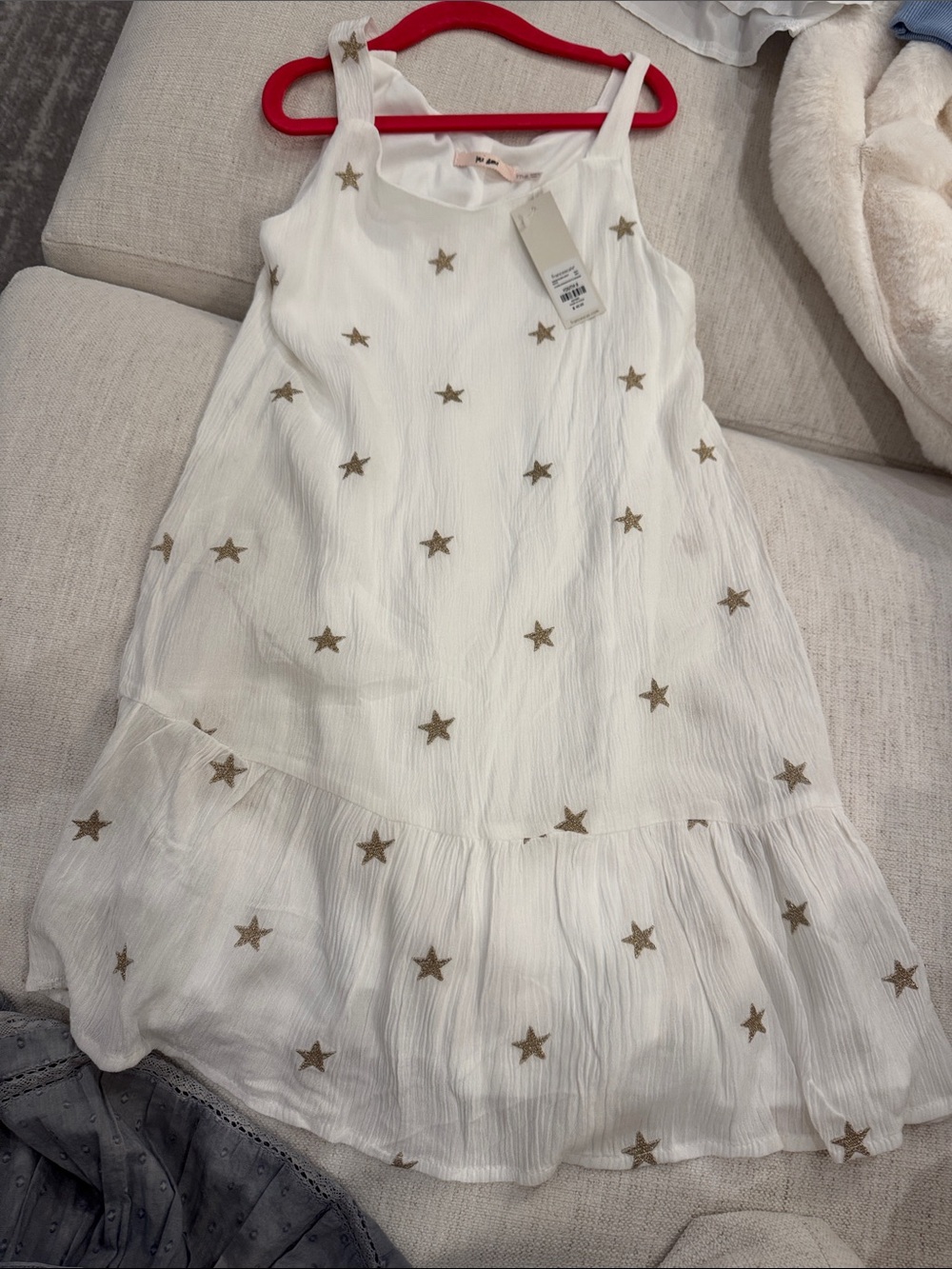 Girls White Star-Embroidered Sundress
